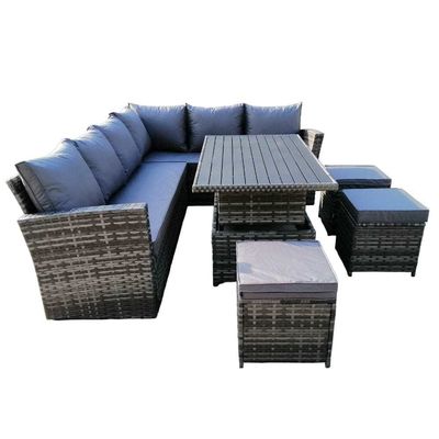 AJUNION Modern 9 Seater Garden Dining Set with Adjustable Dining Table and Courtyard