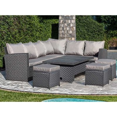 AJUNION Modern 9 Seater Garden Dining Set with Adjustable Dining Table and Courtyard