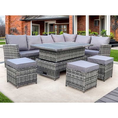 AJUNION Modern 9 Seater Garden Dining Set with Adjustable Dining Table and Courtyard