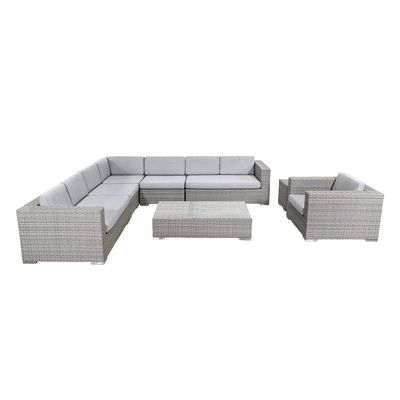 Large Size L Shape Garden Sofa PE Wicker Outdoor Sofa 8 Piece Rattan Outdoor Furniture Set