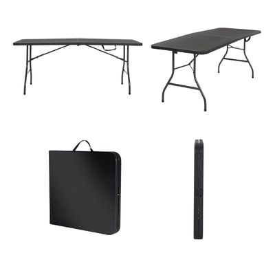 Plastic Folding Table Black 6ft Molded for Indoor Outdoor Banquet Picnic Iron Frame