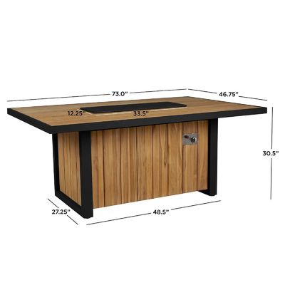 Outdoor Dining Fire Table Propane Gas Fire Pit Table with Teak Wood Aluminum Frame