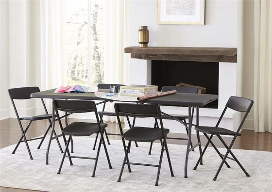 Plastic Folding Table Black 6ft Molded for Indoor Outdoor Banquet Picnic Iron Frame