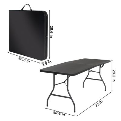 Plastic Folding Table Black 6ft Molded for Indoor Outdoor Banquet Picnic Iron Frame