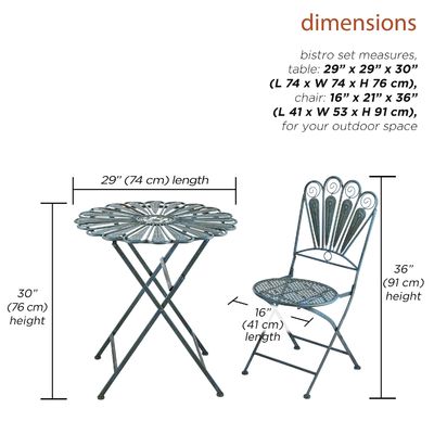 Foldable Table and Chair Patio Set Peacock-Inspired Bistro Set for Any Gathering