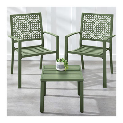 Outdoor Furniture AJUNION Modern Steel KD Frame Garden Set Stackable Chair Bistro Set
