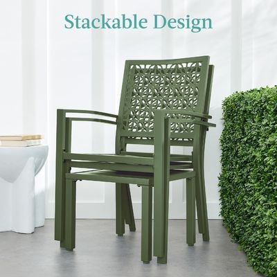 Outdoor Furniture AJUNION Modern Steel KD Frame Garden Set Stackable Chair Bistro Set