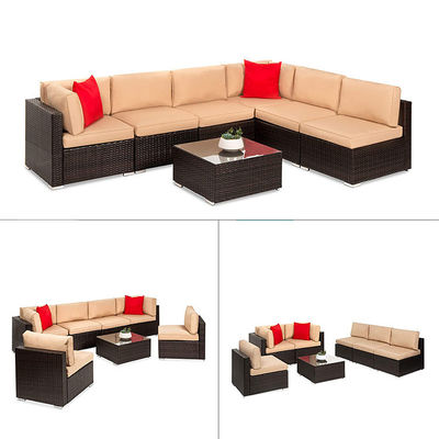 Hotel Outdoor Indoor Patio Garden Balcony Pool Beach Woven PE Wicker Rattan Lounge Sectional Modular Sofa Set