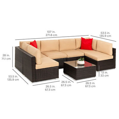 Hotel Outdoor Indoor Patio Garden Balcony Pool Beach Woven PE Wicker Rattan Lounge Sectional Modular Sofa Set