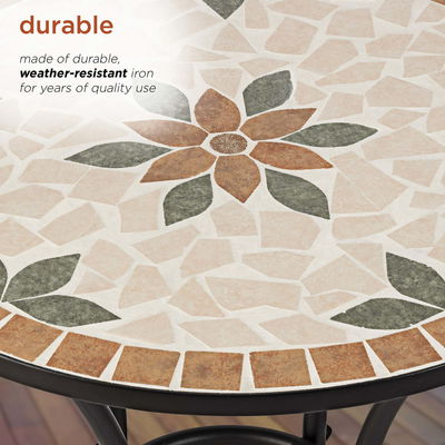 AJUNION 3 Piece Iron Mosaic Tile Patio Bistro Set with Ceramic Table and Folding Chairs