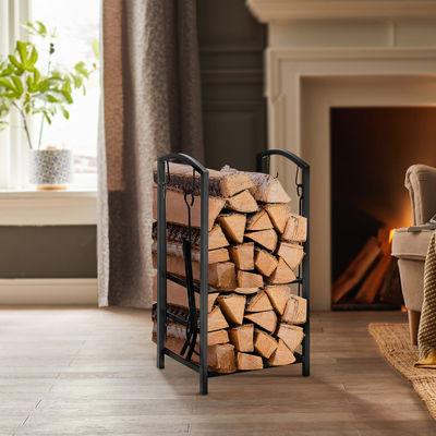 2 Tiers Firewood Rack W46 x D30 x H75cm Fireplace Log Holder with Fireplace and 4 Tools
