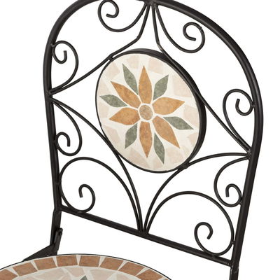 AJUNION 3 Piece Iron Mosaic Tile Patio Bistro Set with Ceramic Table and Folding Chairs