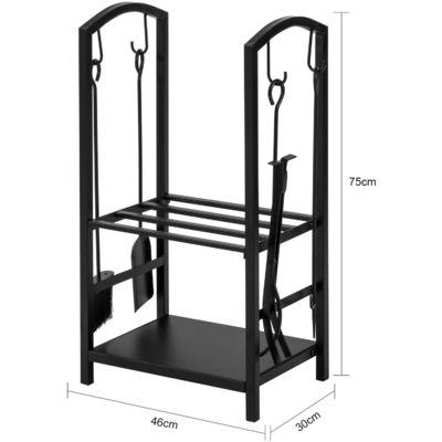 2 Tiers Firewood Rack W46 x D30 x H75cm Fireplace Log Holder with Fireplace and 4 Tools