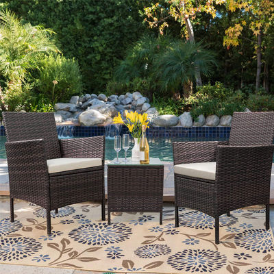 Outdoor Furniture Set with Stackable Armchairs and Synthetic Rattan Wicker Chairs