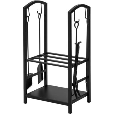 2 Tiers Firewood Rack W46 x D30 x H75cm Fireplace Log Holder with Fireplace and 4 Tools