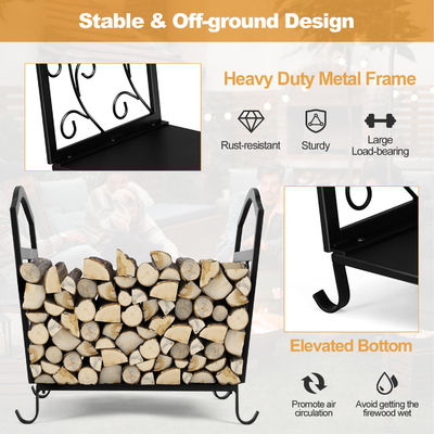 Indoor Outdoor AJUNION Heavy Duty 50kg Capacity Firewood Log Rack Metal Frame Log Holder Firewood Storage Rack