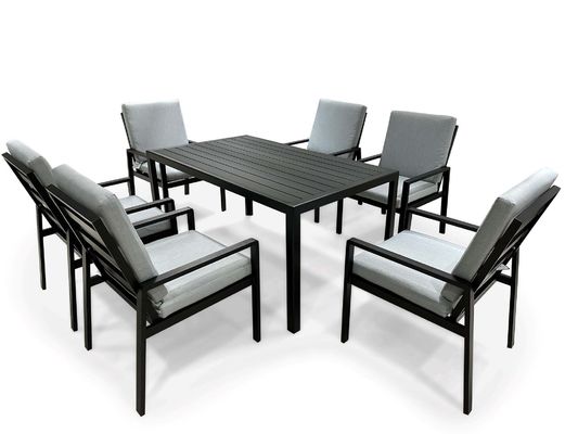 Outdoor Patio Set Dining Table L150xW90xH73cm with HDPE Tabletop and Metal Frame