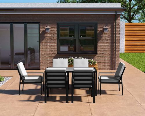 Outdoor Patio Set Dining Table L150xW90xH73cm with HDPE Tabletop and Metal Frame