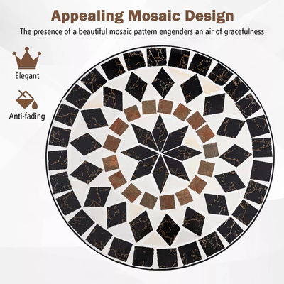 Outdoor Furniture AJUNION 2 Seating Chair and Table Set Metal Iron Foldable Chair Antique Mosaic Tile Table Bistro Set