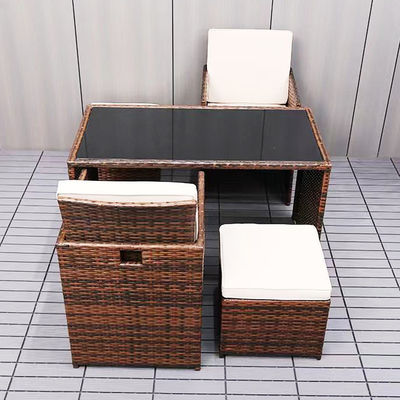 Space Saving Garden Set Modern Plastic Rattan Corner Table and Chair for Courtyard Patio