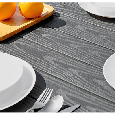 Aluminum Outdoor 8 Seat Dining Set Teak Wood Slatted Tabletop Dining Table Garden Set