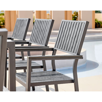 Aluminum Outdoor 8 Seat Dining Set Teak Wood Slatted Tabletop Dining Table Garden Set
