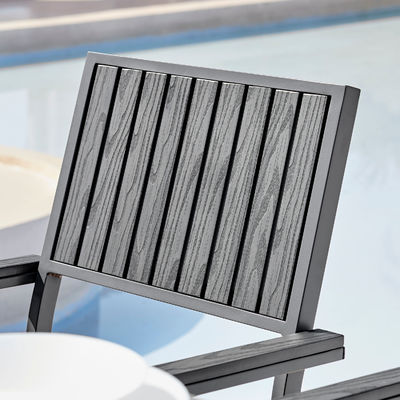 Aluminum Outdoor 8 Seat Dining Set Teak Wood Slatted Tabletop Dining Table Garden Set