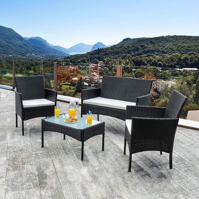 Outdoor Set Patio Garden Courtyard Four-piece Plastic Rattan Wicker Sofas Chair Table