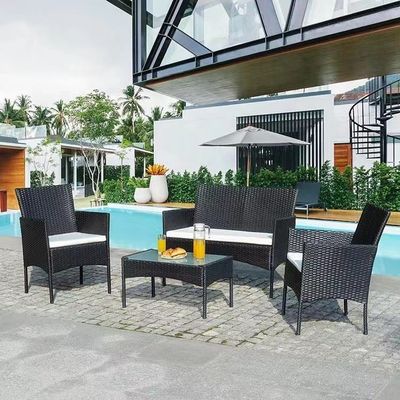 Outdoor Set Patio Garden Courtyard Four-piece Plastic Rattan Wicker Sofas Chair Table