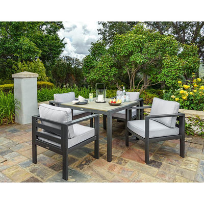 27.5&quot; L x 25.5&quot; W 26&quot; H Aluminum Dining Set with Poly Lumber Tabletop and Umbrella Hole