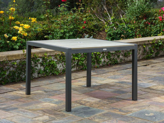 27.5&quot; L x 25.5&quot; W 26&quot; H Aluminum Dining Set with Poly Lumber Tabletop and Umbrella Hole