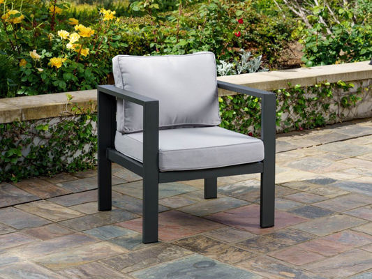 27.5&quot; L x 25.5&quot; W 26&quot; H Aluminum Dining Set with Poly Lumber Tabletop and Umbrella Hole