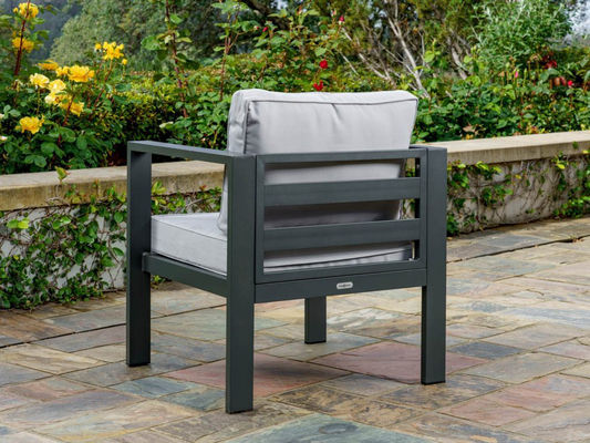 27.5&quot; L x 25.5&quot; W 26&quot; H Aluminum Dining Set with Poly Lumber Tabletop and Umbrella Hole