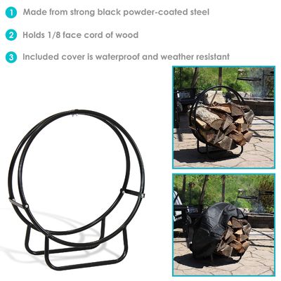 Indoor and Outdoor Firewood Rack AJUNION Round Log Holder 3.72kg Powder Coated Steel