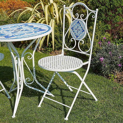 Modern Design Ceramic Tile and Powder Coated Iron Bistro Set for Outdoor Garden Patio