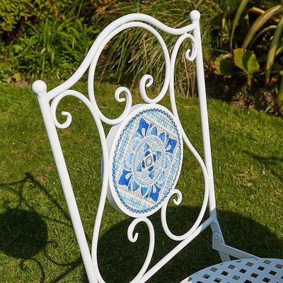 Modern Design Ceramic Tile and Powder Coated Iron Bistro Set for Outdoor Garden Patio