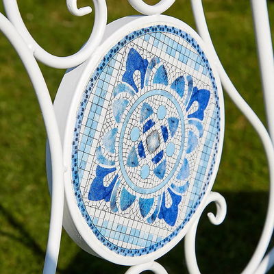 Modern Design Ceramic Tile and Powder Coated Iron Bistro Set for Outdoor Garden Patio