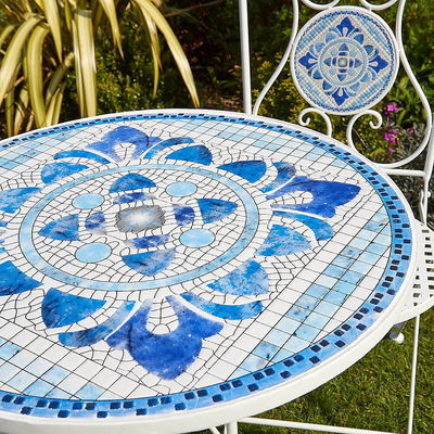 Modern Design Ceramic Tile and Powder Coated Iron Bistro Set for Outdoor Garden Patio