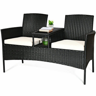 Outdoor Garden Cafe Camping Patio Courtyard Chair Party PE Rattan Wicker Loveseat Set