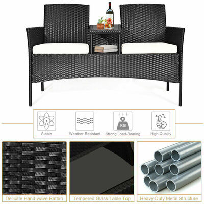 Outdoor Garden Cafe Camping Patio Courtyard Chair Party PE Rattan Wicker Loveseat Set