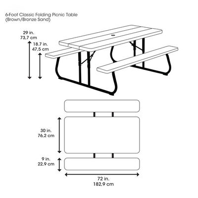 Outdoor Furniture 6ft Rectangular Picnic Table with Umbrella Hole and Folding Chairs