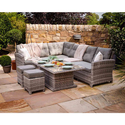 PE Rattan AJUNION Outdoor Sectional Corner Sofa Patio Set with Adjustable Dining Table