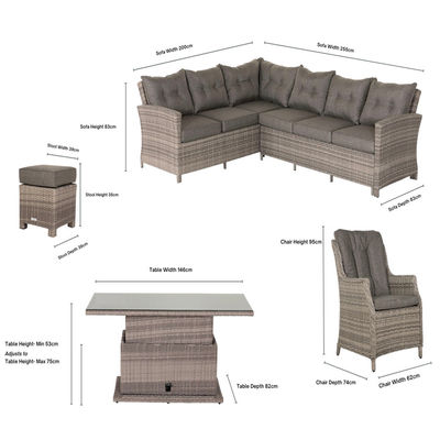 PE Rattan AJUNION Outdoor Sectional Corner Sofa Patio Set with Adjustable Dining Table