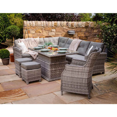 PE Rattan AJUNION Outdoor Sectional Corner Sofa Patio Set with Adjustable Dining Table