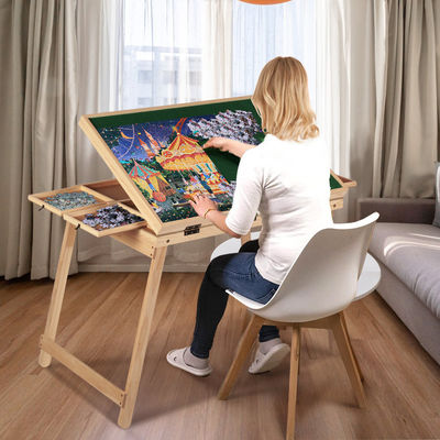 Puzzle Board Cover Wooden Folding Drawers Jigsaw Puzzle Table with Legs 1500pcs AJUNION
