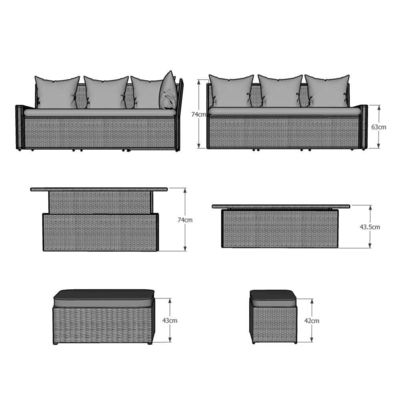 General Outdoor Furniture AJUNION All Weather Garden Sectional Sofa with Rising Table