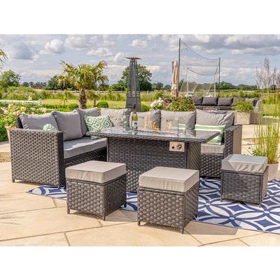 Modular Furniture Wicker Rattan Outdoor Set with Fire Pit Table AJUNION Garden Design
