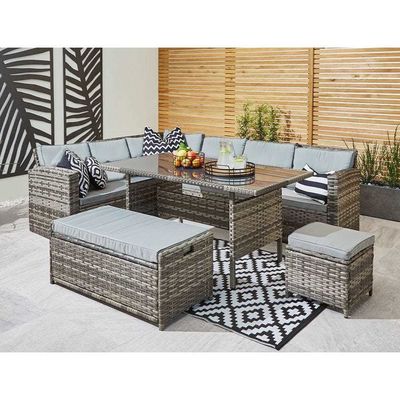 Outdoor Garden Set with Storage Bench AJUNION 9 Seater Rattan Sectional Corner Sofa
