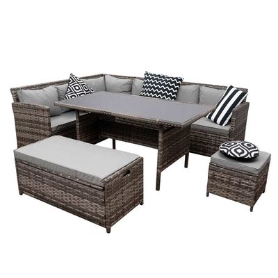 Outdoor Garden Set with Storage Bench AJUNION 9 Seater Rattan Sectional Corner Sofa