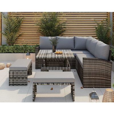 Upgrade Your Patio with AJUNION Garden Furniture Rattan Sofa and Adjustable Table